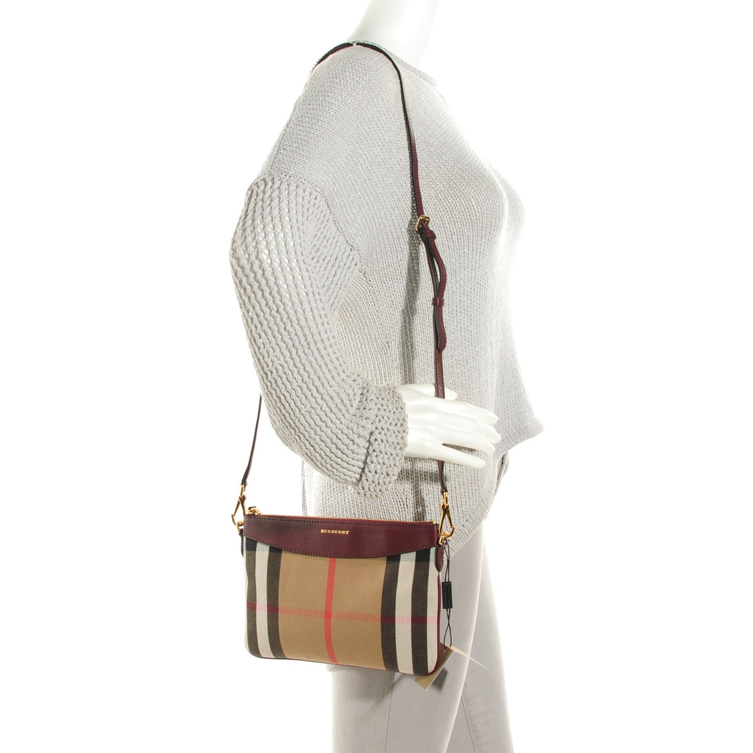 Burberry House Check Derby Peyton Crossbody Clutch Bag Mahogany Red 7 of 22
