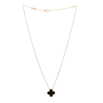 Van Cleef & Arpels 18K Yellow Gold Black Onyx Vintage Alhambra Pendant Necklace 2 of 5