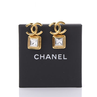 Chanel Crystal CC Square Earrings Gold 5 of 5