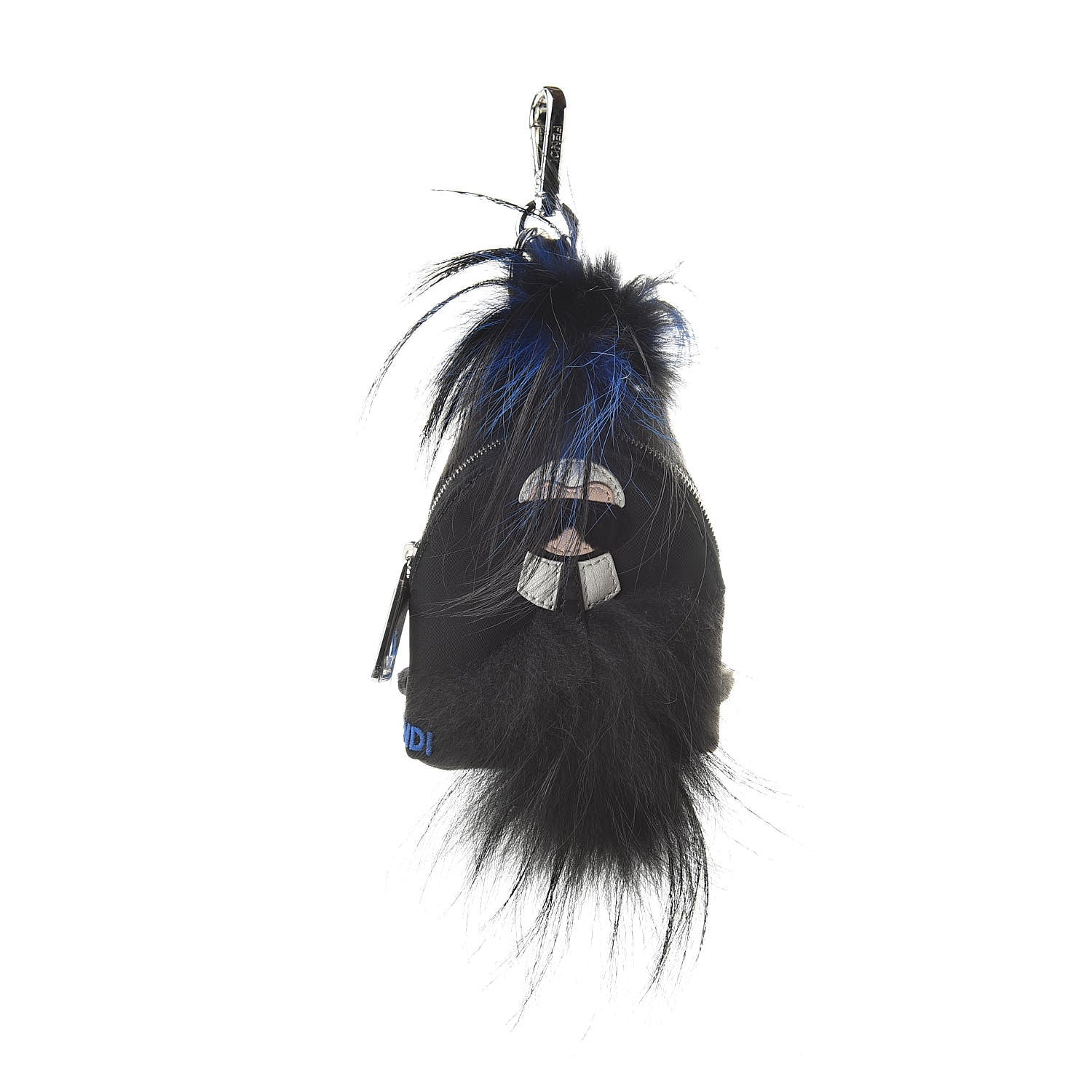 Fendi Tech Twill Calfskin Fox Mink Goat Fur Karlito Backpack Charm Black Multicolor 1 of 8