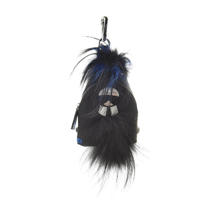 Fendi Tech Twill Calfskin Fox Mink Goat Fur Karlito Backpack Charm Black Multicolor 1 of 8