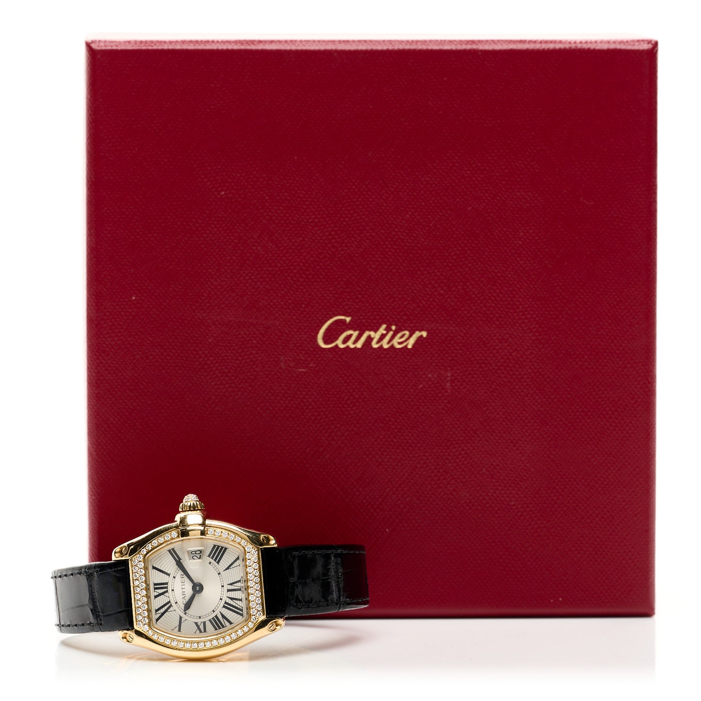 18K Yellow Gold Alligator Diamond Bezel 32mm Roadster Quartz Watch