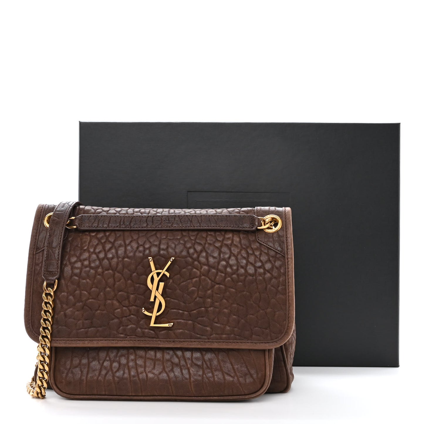 Grained Lambskin Monogram Medium Niki Chain Satchel Dark Cork