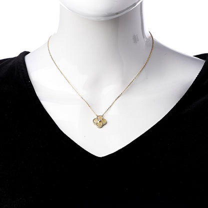 Van Cleef & Arpels 18K Yellow Gold Diamond Yellow Mother of Pearl Vintage Alhambra Pendant Necklace 2 of 8