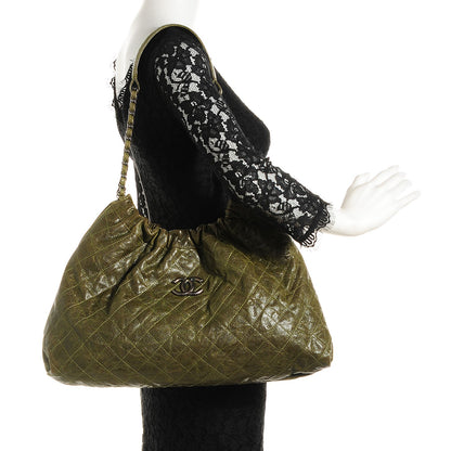 Chanel Grained Calfskin Quilted Medium Elastic Tote Green 2 of 7