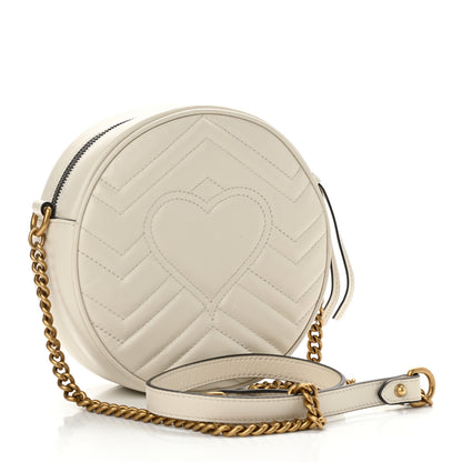 Gucci Calfskin Matelasse Mini GG Marmont Round Shoulder Bag White 3 of 10