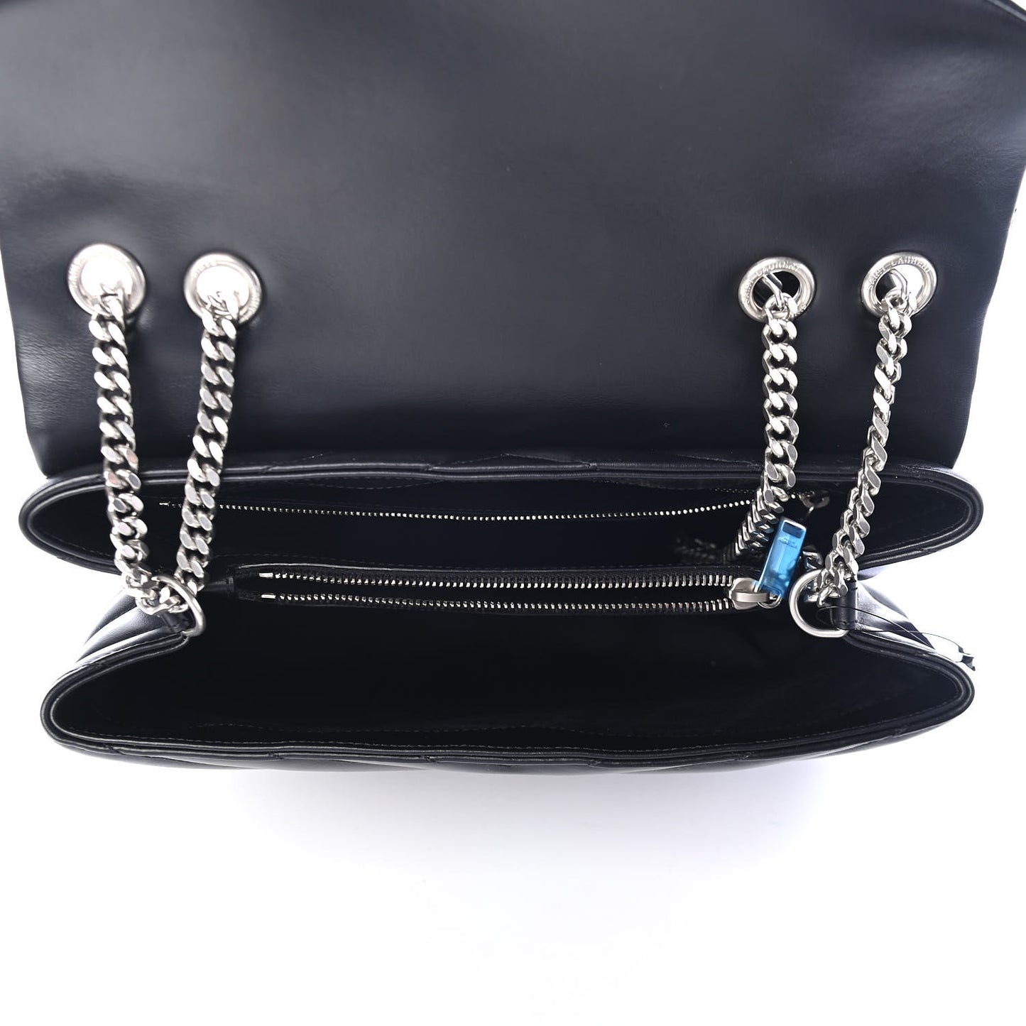 Calfskin Y Quilted Monogram Medium Loulou Chain Satchel Black