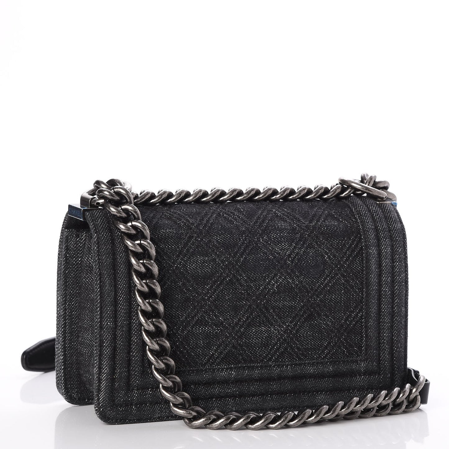 Denim Quilted Small Boy Flap Black