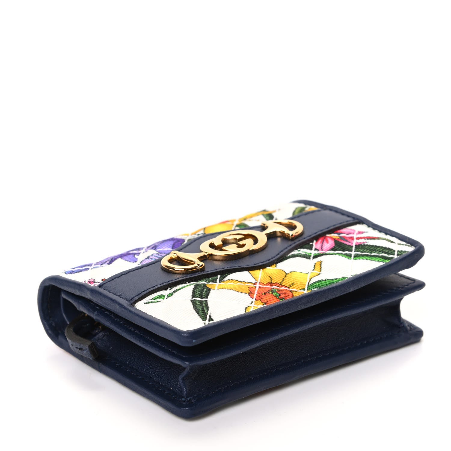 Gucci Canvas Flora Floral Trapuntata Zumi Card Case Wallet Great White Multicolor Blue Agata 4 of 8