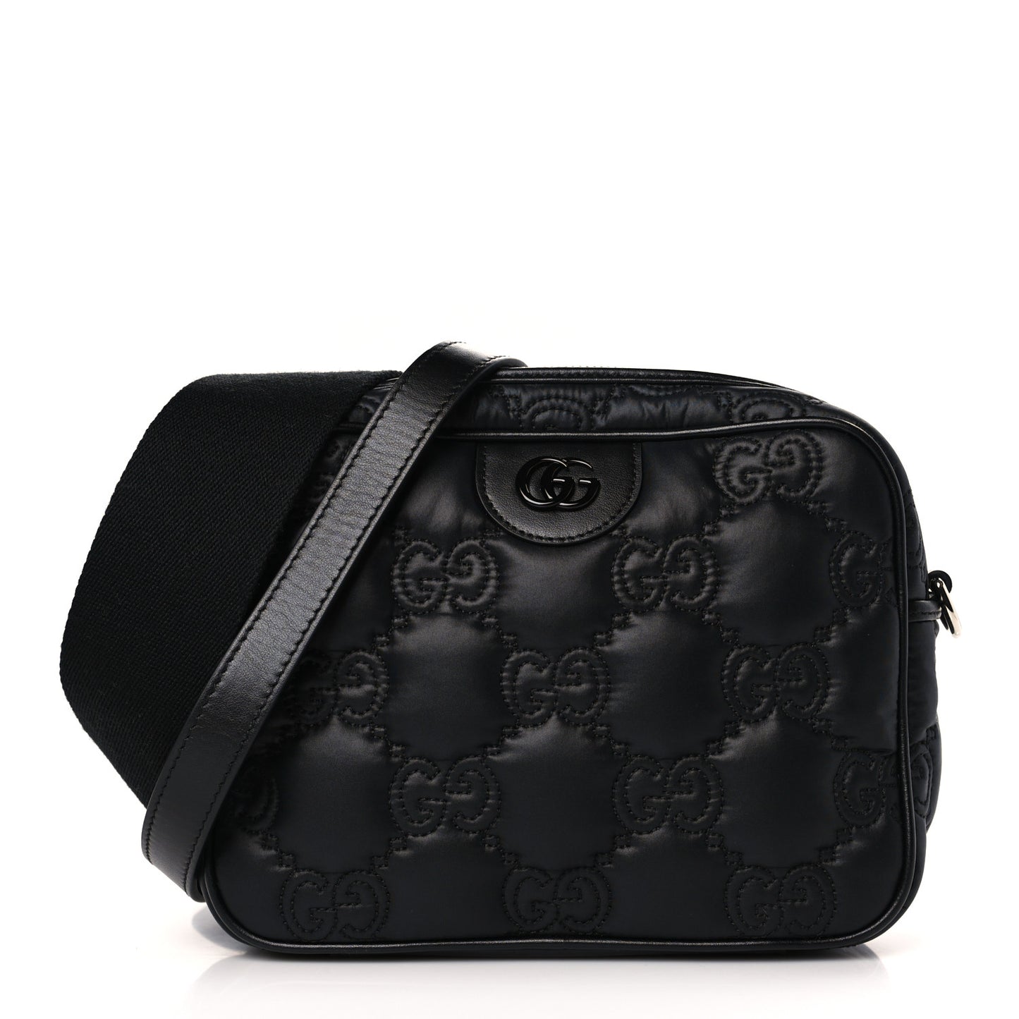 Nylon Calfskin Enamel GG Matelasse Shoulder Bag Black