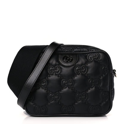 Gucci Nylon Calfskin Enamel GG Matelasse Shoulder Bag Black 1 of 9