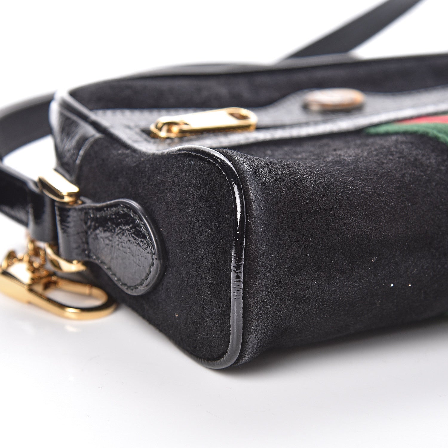 Gucci Suede Patent Web Mini Ophidia Shoulder Bag Black 8 of 10