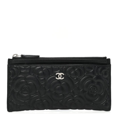 Chanel Goatskin Camellia Embossed Zip Pouch Black 1 of 9