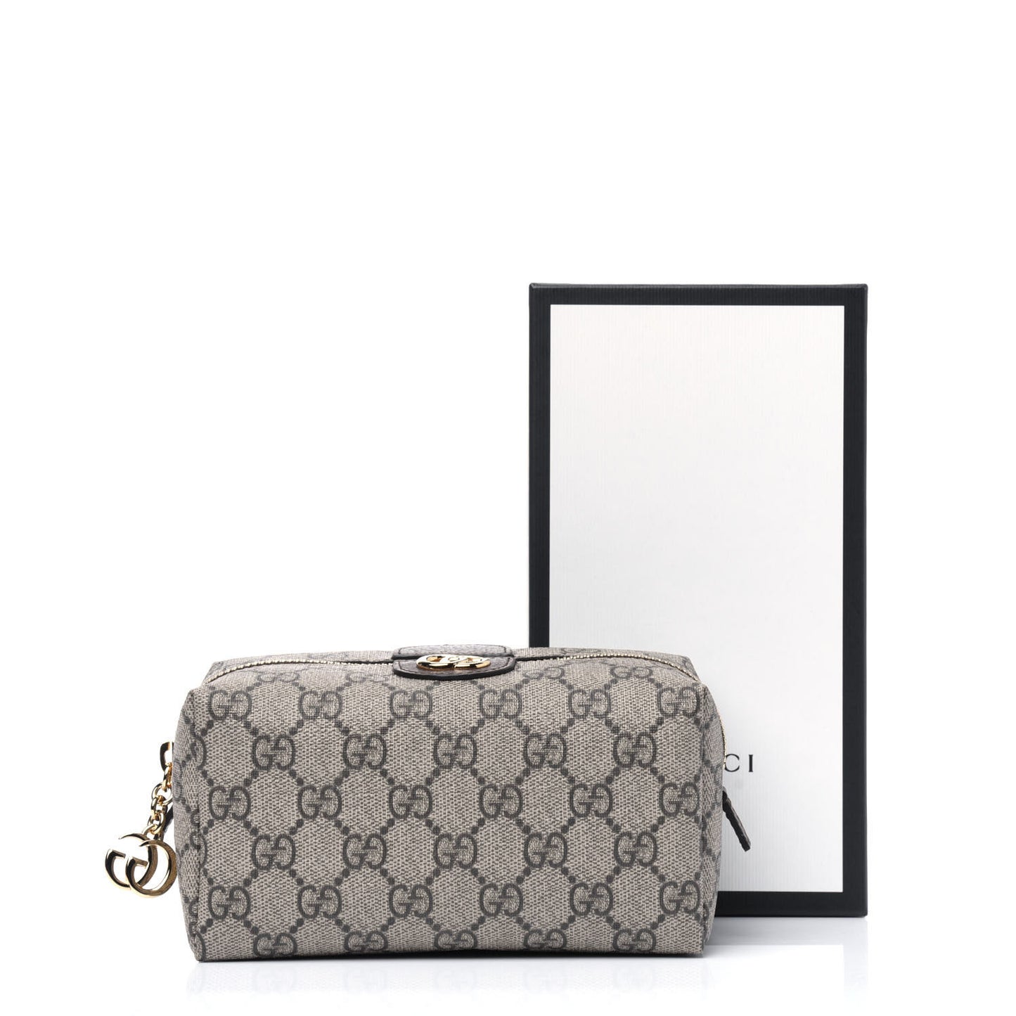 Soft GG Supreme Monogram Calfskin Medium Ophidia Cosmetic Case Beige Ebony New Acero