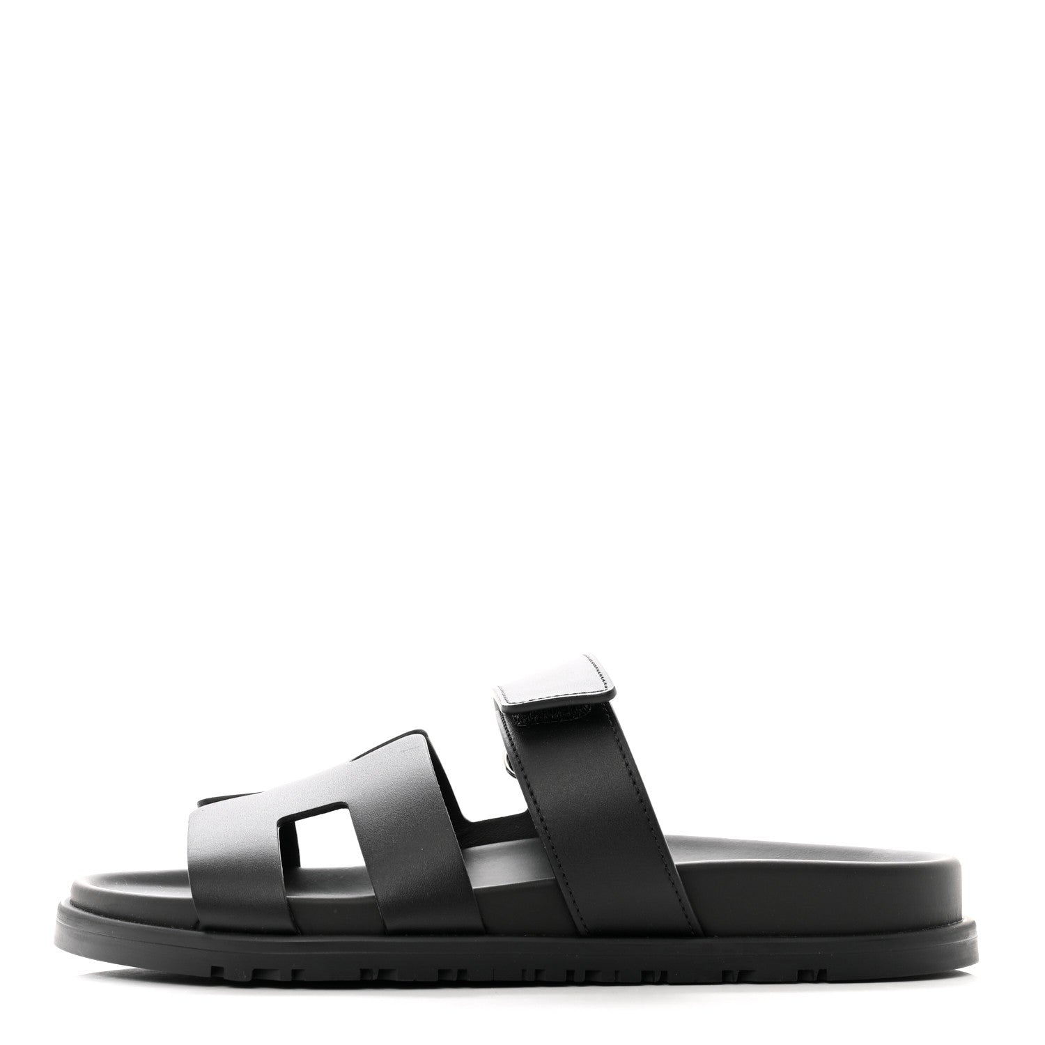 Hermes Calfskin Womens Chypre Sandals 37.5 Black 1 of 9