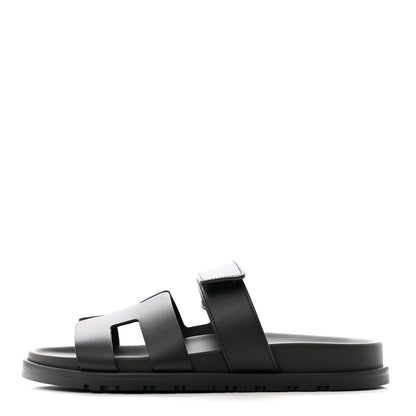 Hermes Calfskin Womens Chypre Sandals 37.5 Black 1 of 9