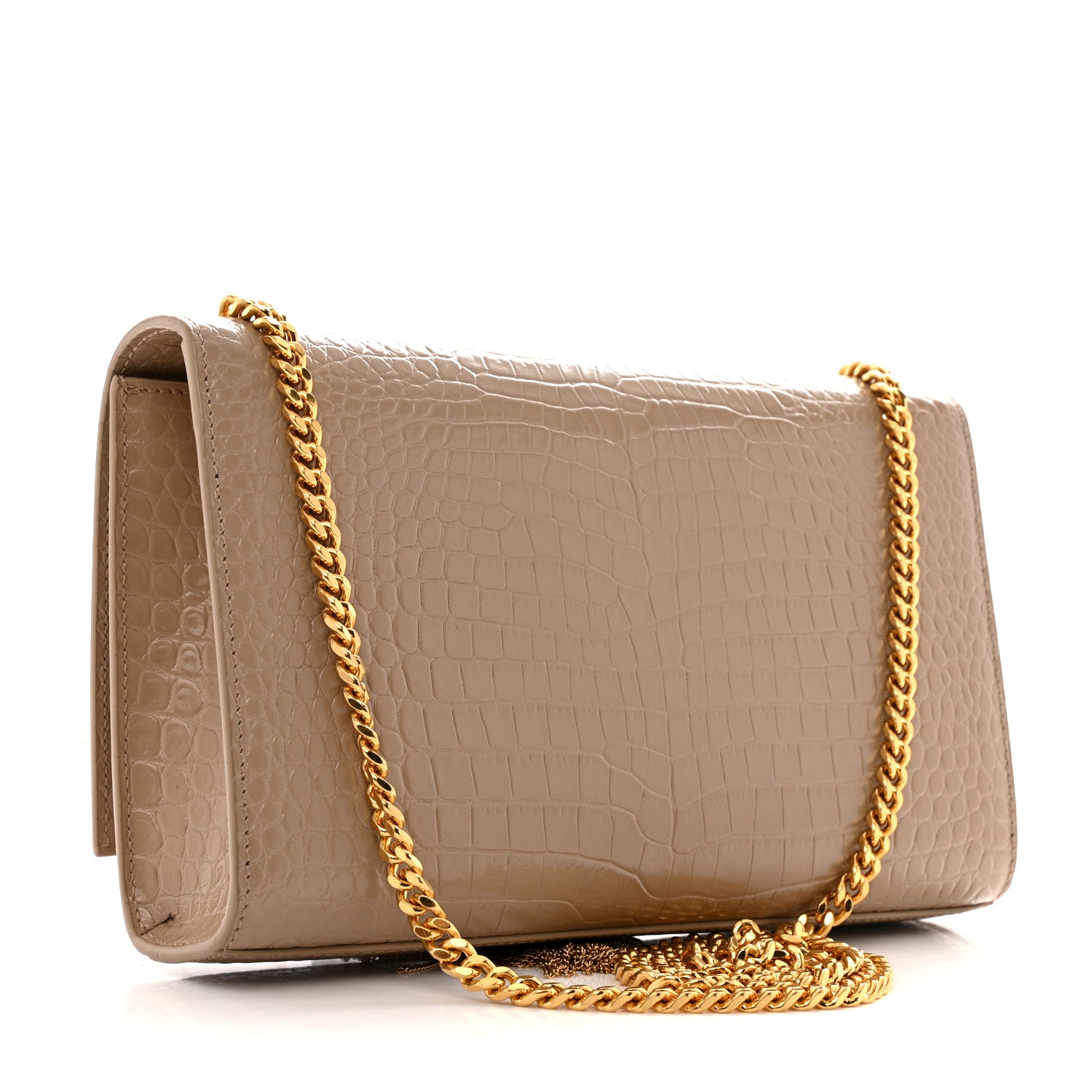 Saint Laurent Calfskin Crocodile Embossed Medium Classic Monogram Kate Tassel Satchel Dark Beige 3 of 11