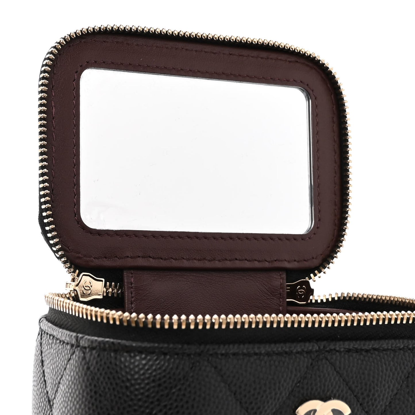 Caviar Quilted Mini Vanity Case With Chain Black