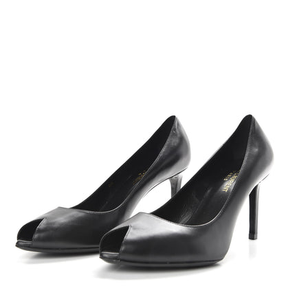 Saint Laurent Calfskin Paris Peep Toe 80 Escarpin Pumps 37.5 Black 3 of 8