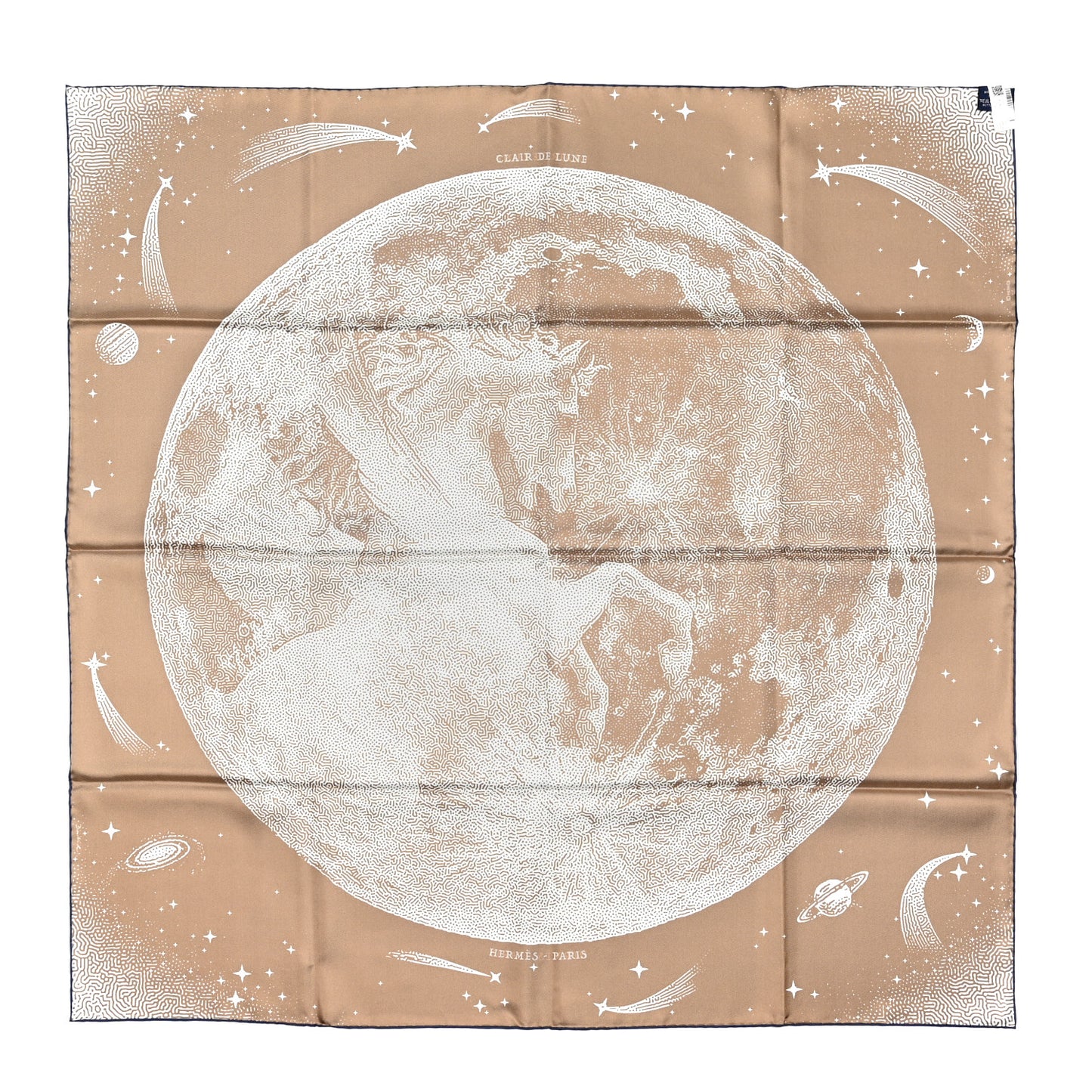 Silk Clair De Lune Double Face Scarf 90 Marine White Beige