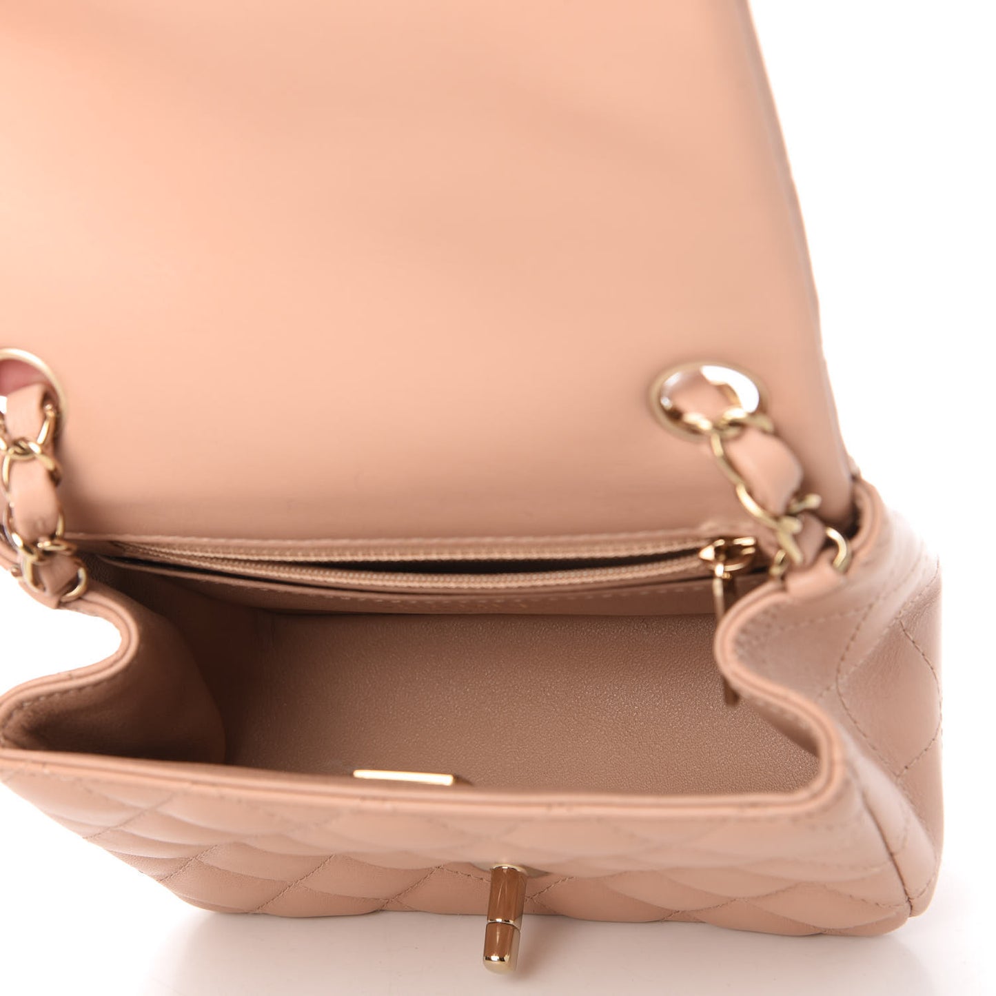 Lambskin Quilted Mini Square Flap Beige