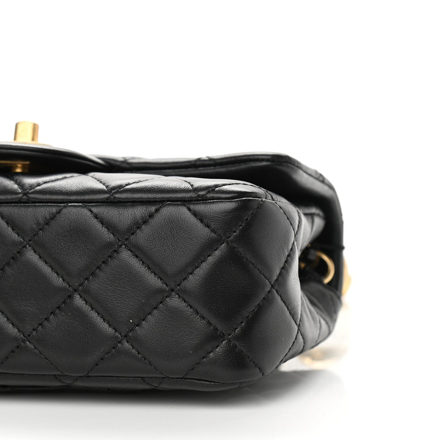 Lambskin Quilted Mini Rectangular Pearl Crush Flap Black