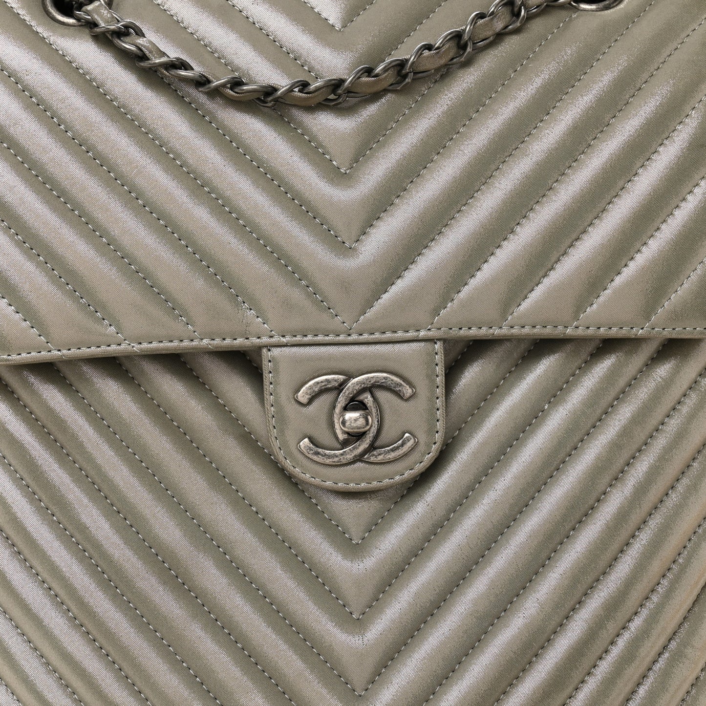 Iridescent Calfskin Chevron Quilted Small Urban Spirit Backpack Silver