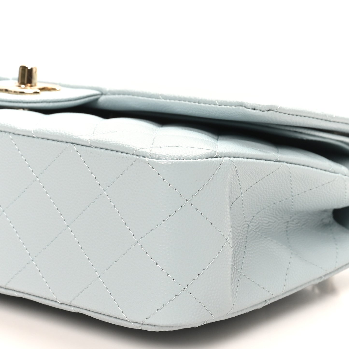 Caviar Quilted Medium Double Flap Light Blue