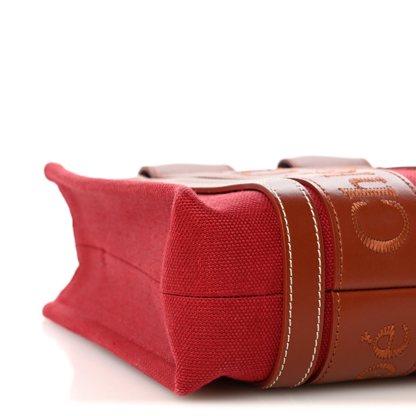 Cotton Calfskin Small Woody Ribbon Tote With Strap Dark Red