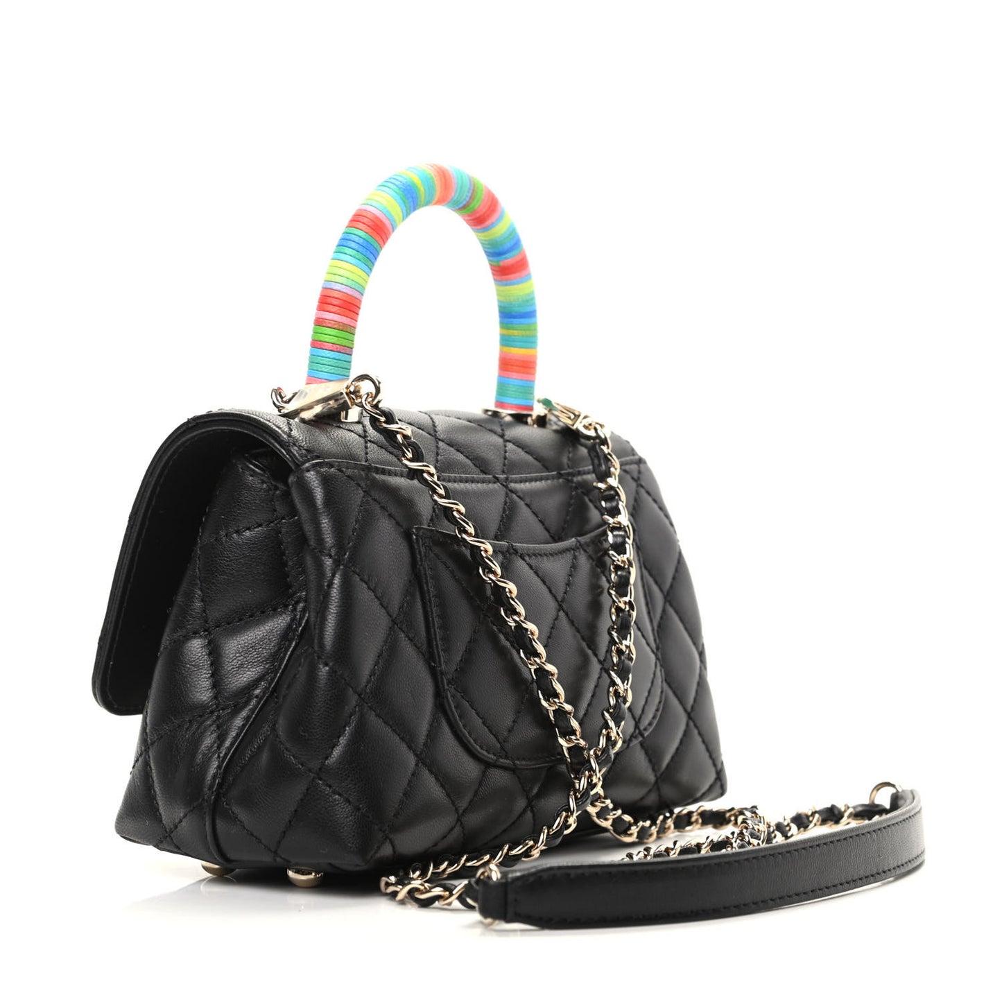 Goatskin Quilted Rainbow Extra Mini Coco Handle Flap Black