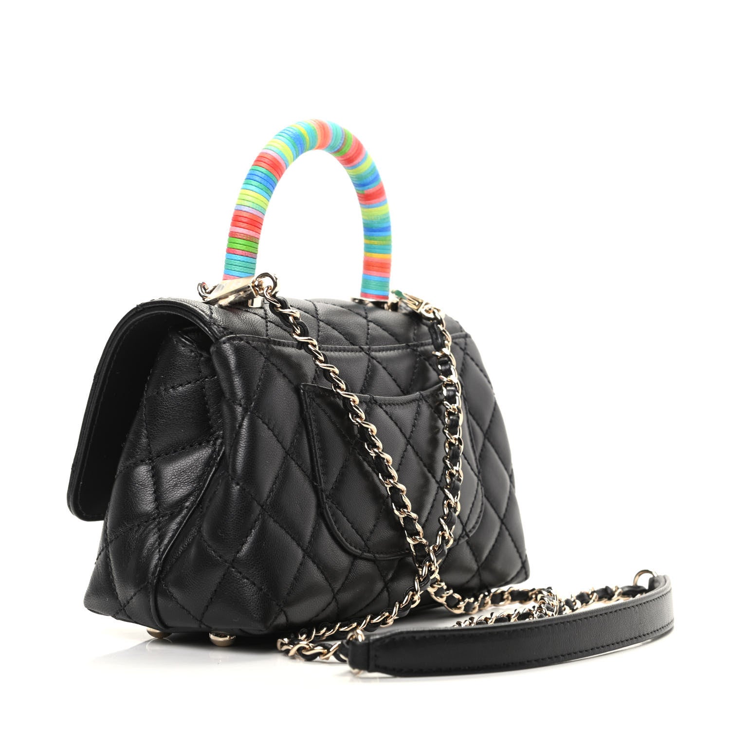 Chanel Goatskin Quilted Rainbow Extra Mini Coco Handle Flap Black 3 of 9