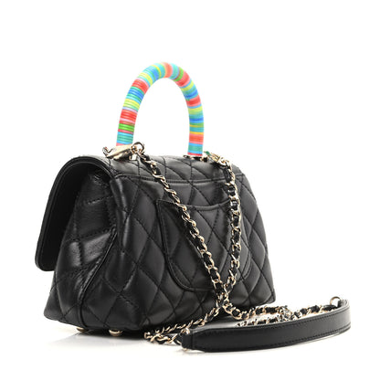Chanel Goatskin Quilted Rainbow Extra Mini Coco Handle Flap Black 3 of 9