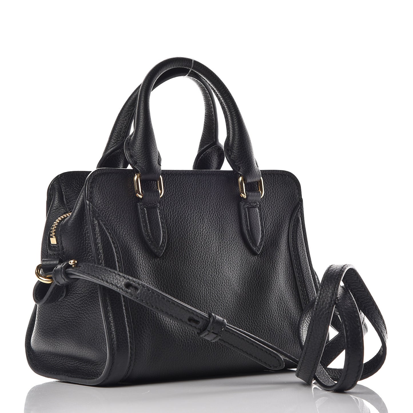 Pebbled Calfskin Mini Padlock Tote Black