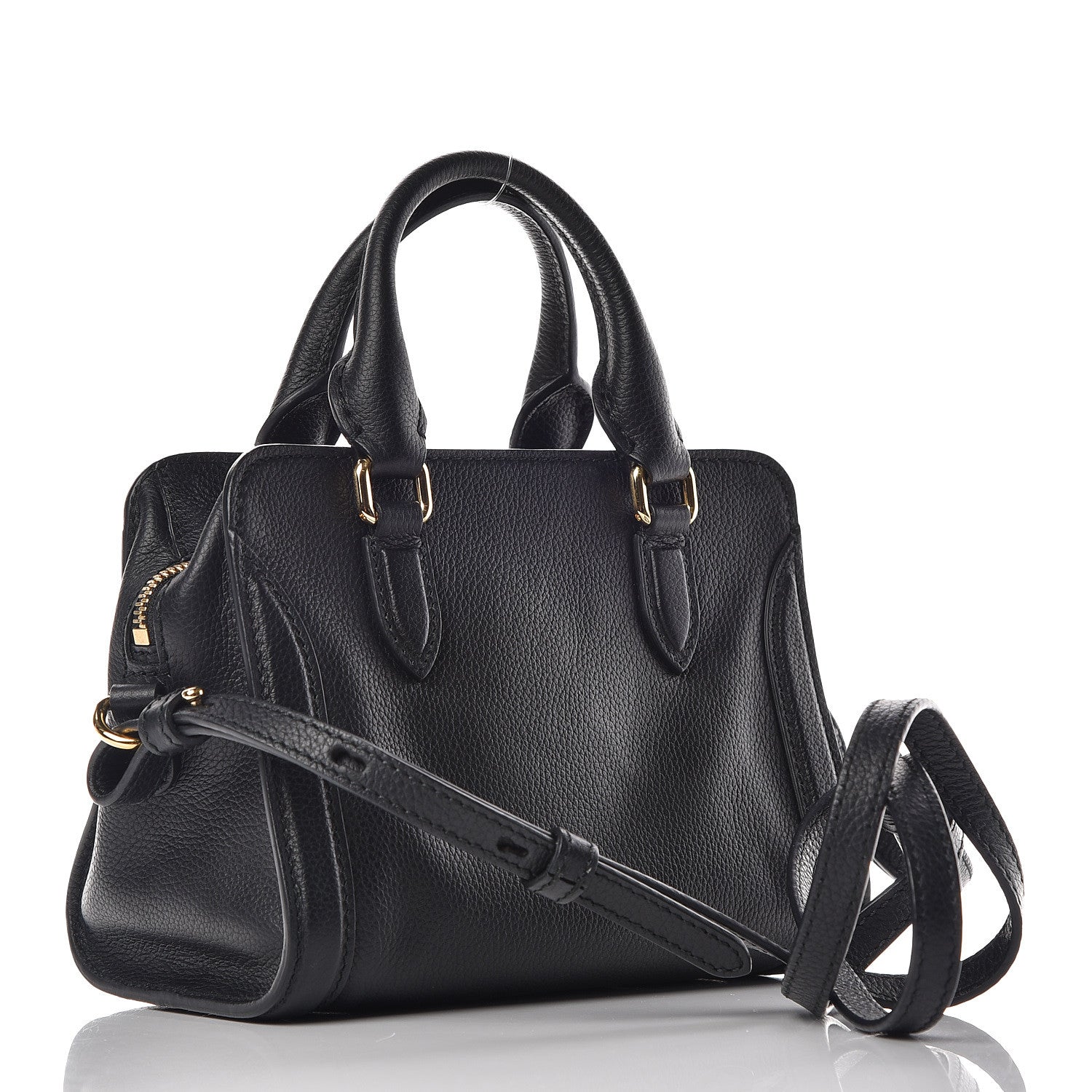 Alexander McQueen Pebbled Calfskin Mini Padlock Tote Black 3 of 9