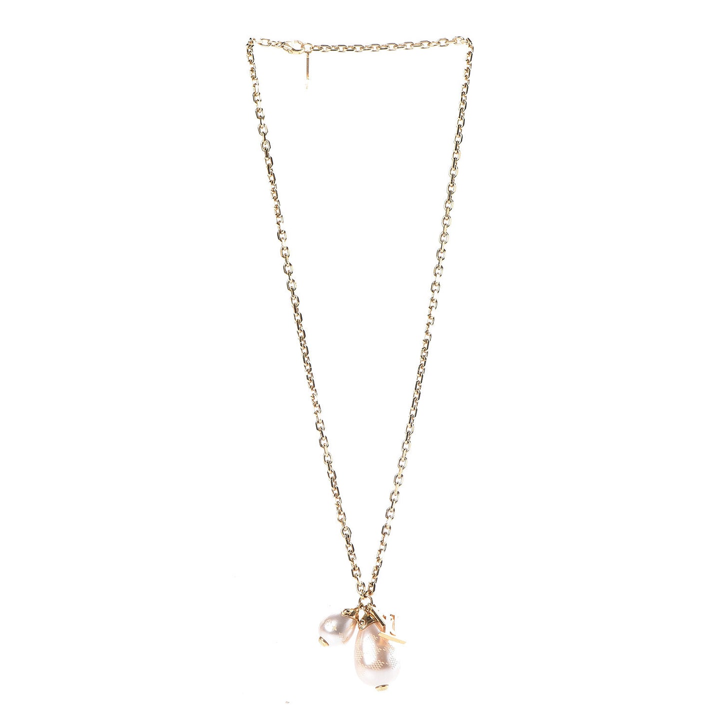 Damier Monogram Pearl Pendant Necklace Gold