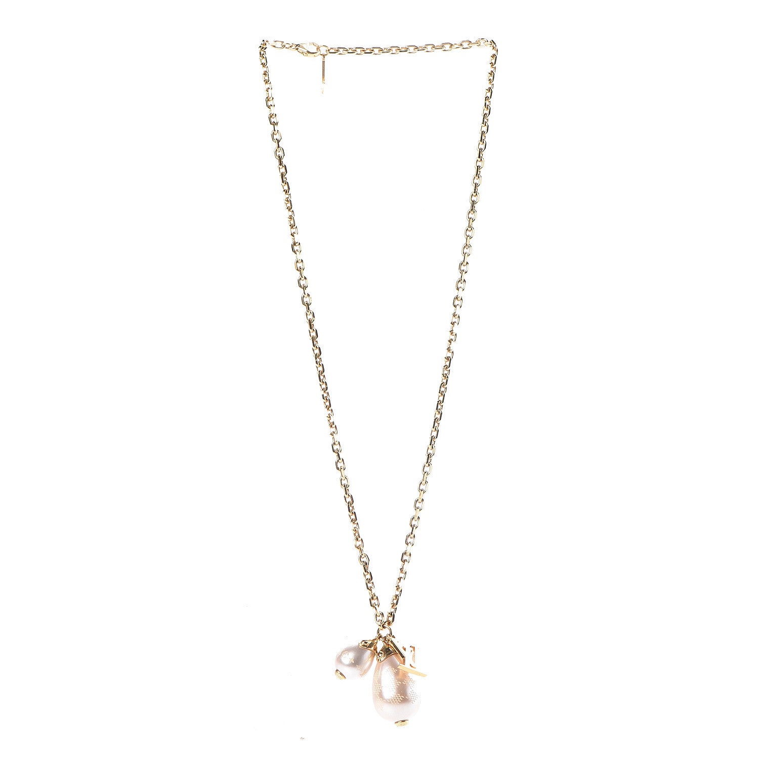 Louis Vuitton Damier Monogram Pearl Pendant Necklace Gold 3 of 6
