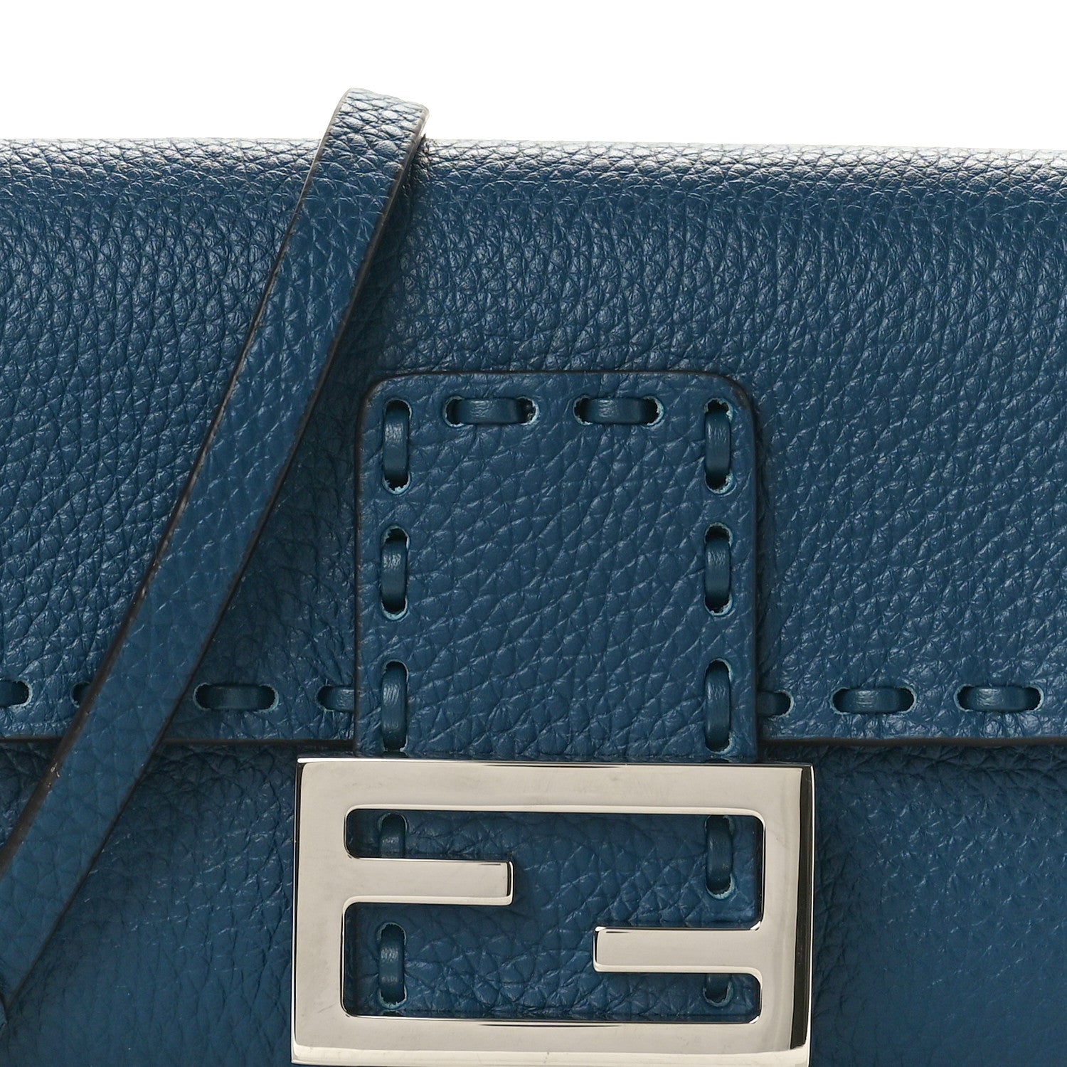 Fendi Cuoio Roma Sellerissima Nappa Sintetica Tape Stitch Mini Baguette Placca Argento 7 of 9
