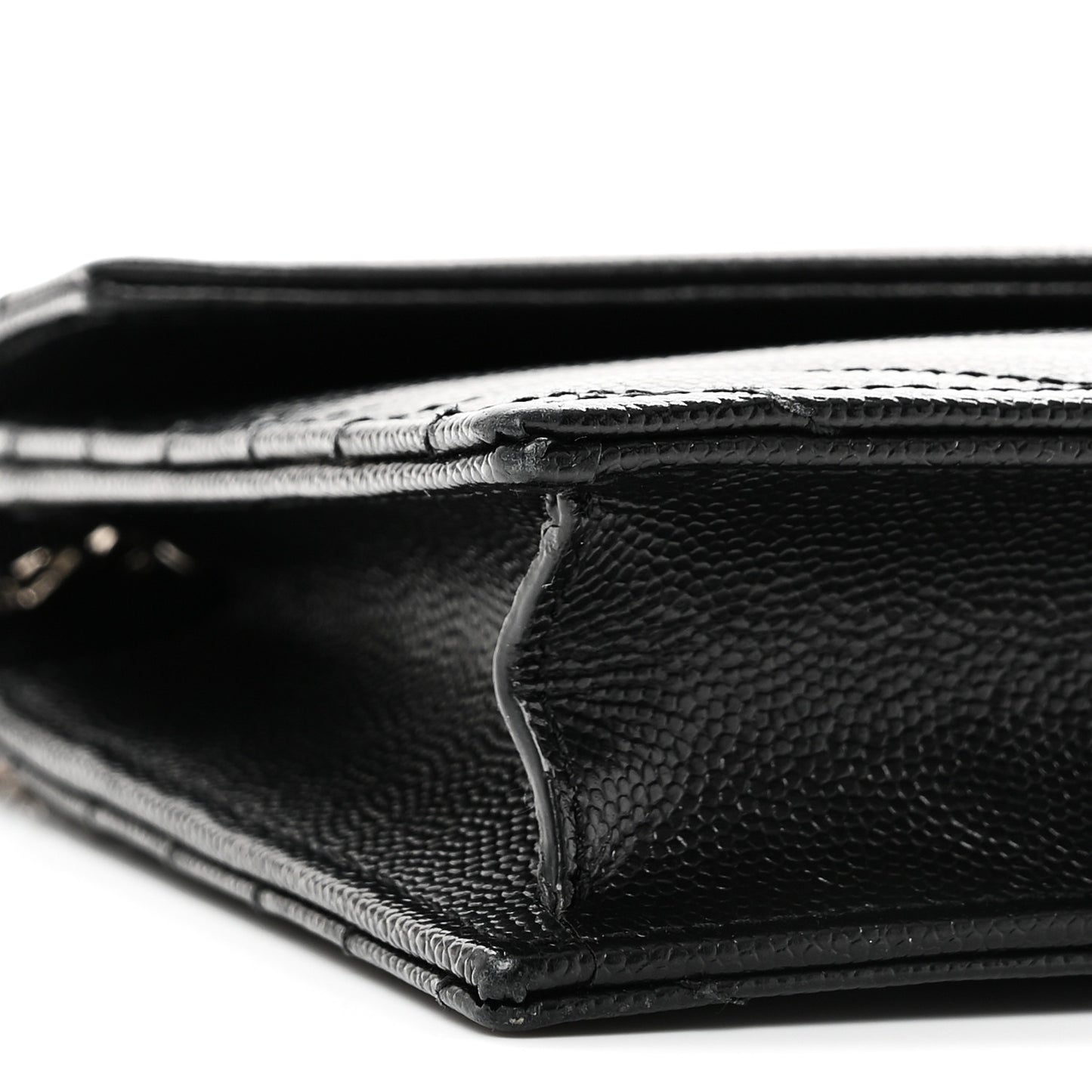 Grain De Poudre Matelasse Chevron Monogram Envelope Chain Wallet Black