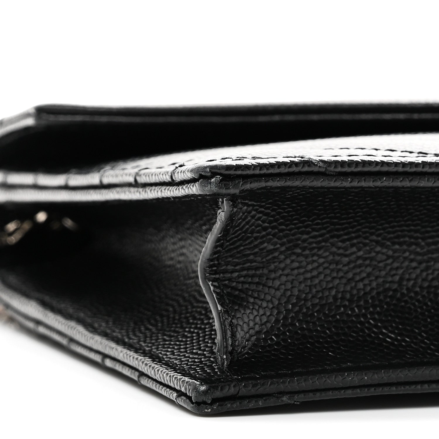 Saint Laurent Grain De Poudre Matelasse Chevron Monogram Envelope Chain Wallet Black 8 of 9