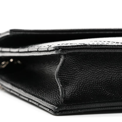 Saint Laurent Grain De Poudre Matelasse Chevron Monogram Envelope Chain Wallet Black 8 of 9