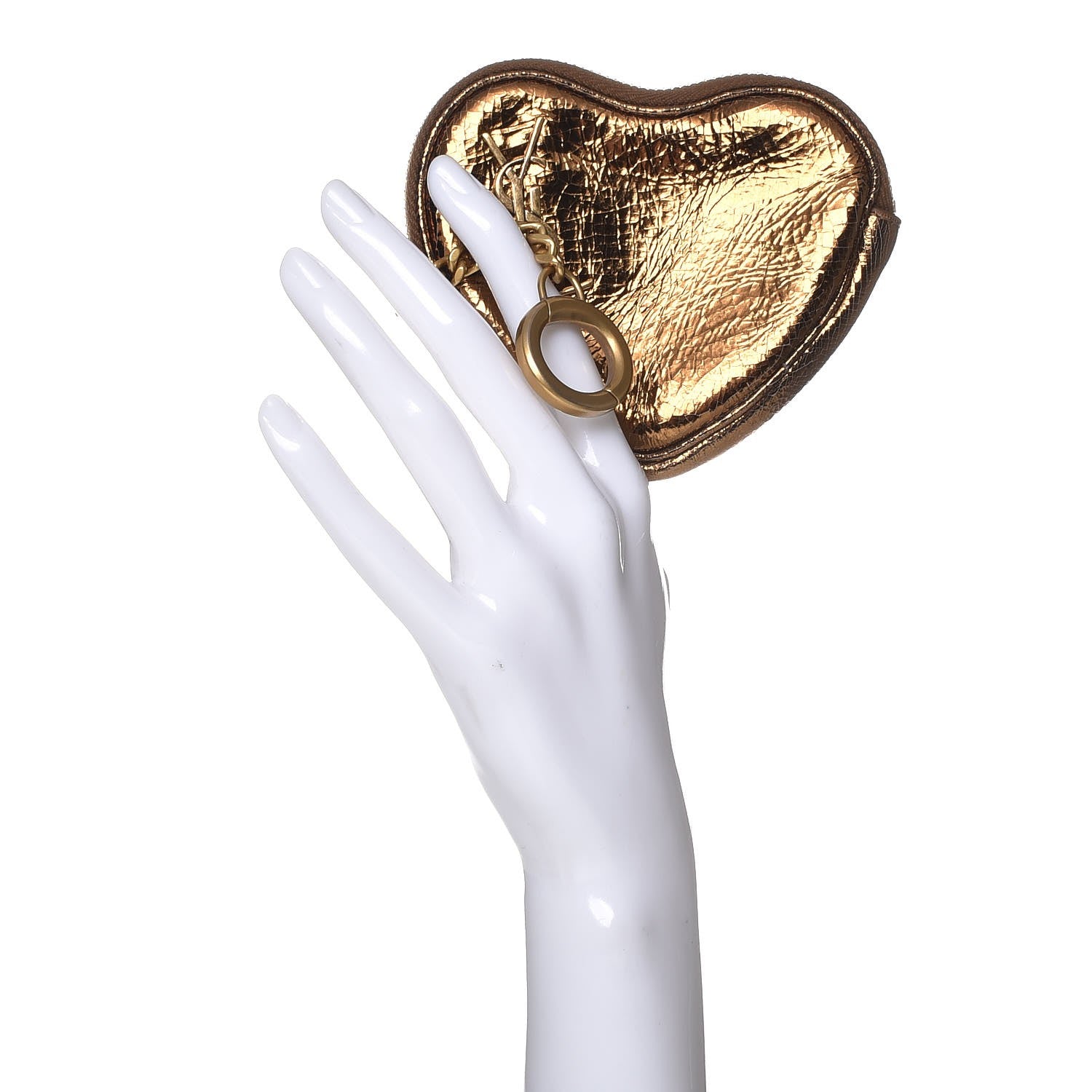 Saint Laurent Metallic Calfskin Monogram Heart Key Pouch Gold 2 of 8