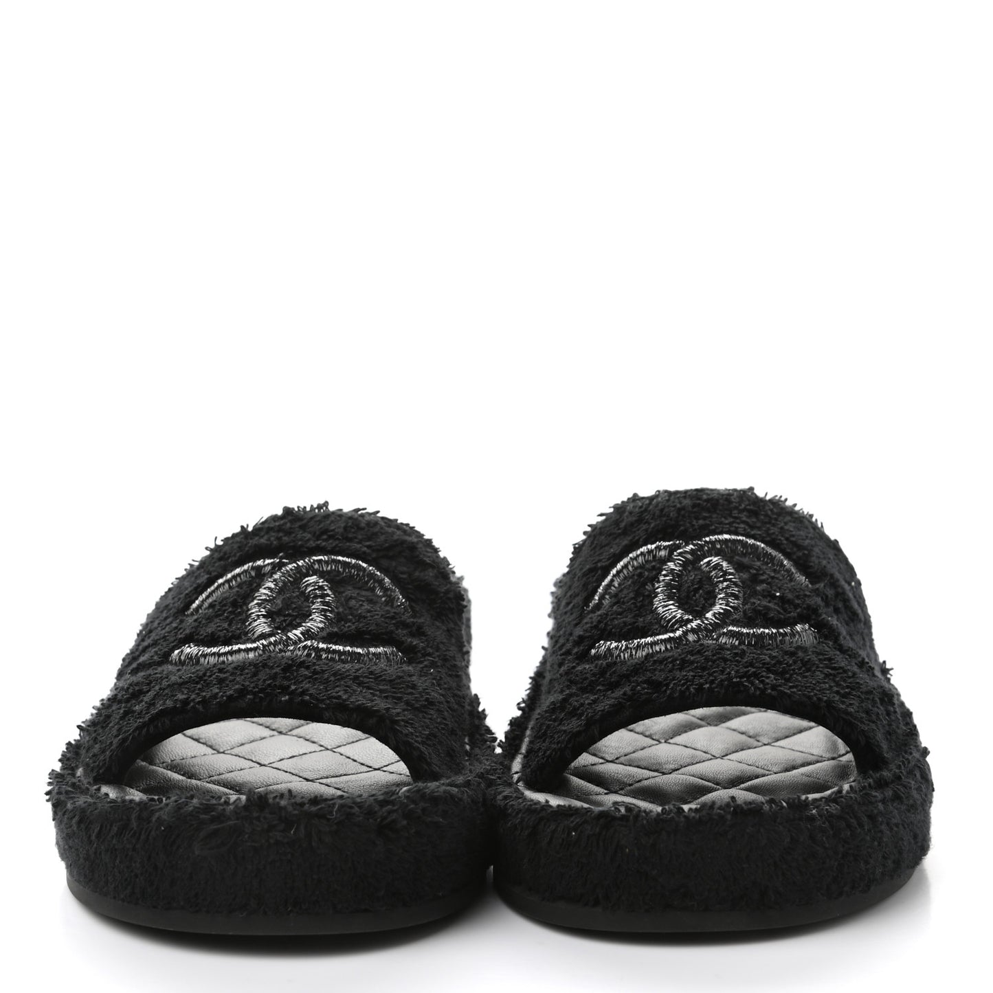 Terry Cloth Lambskin CC Sandals 36 Black