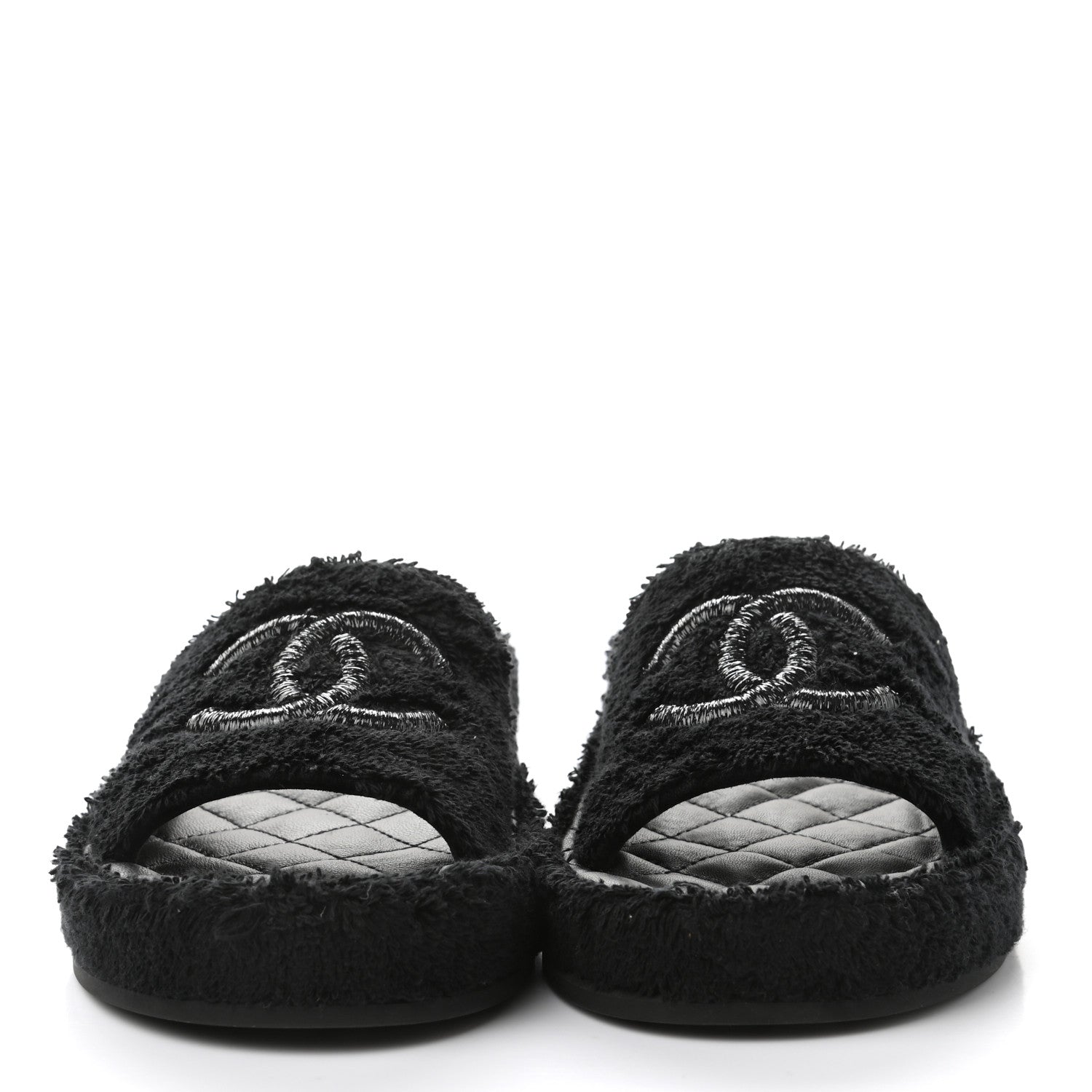 Chanel Terry Cloth Lambskin CC Sandals 36 Black 2 of 9