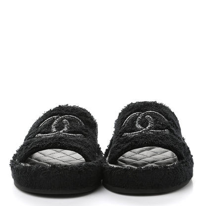 Chanel Terry Cloth Lambskin CC Sandals 36 Black 2 of 9