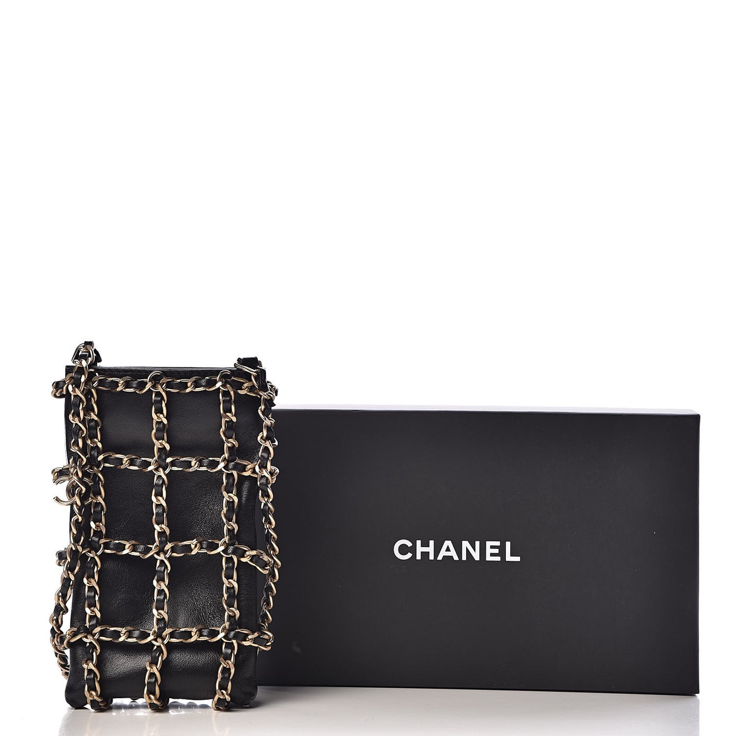 Lambskin Tech Me Out Clutch With Chain Black