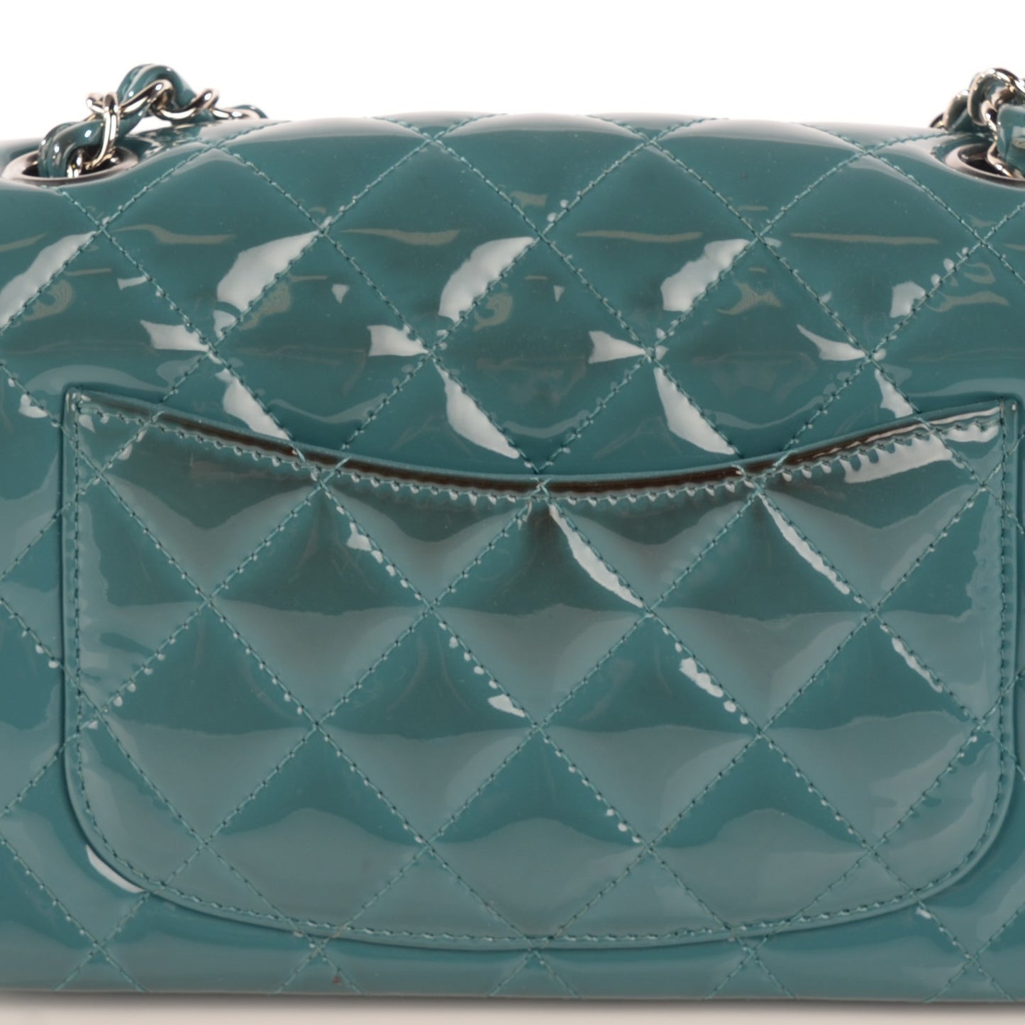 Patent Calfskin Quilted Mini Rectangular Flap Turquoise