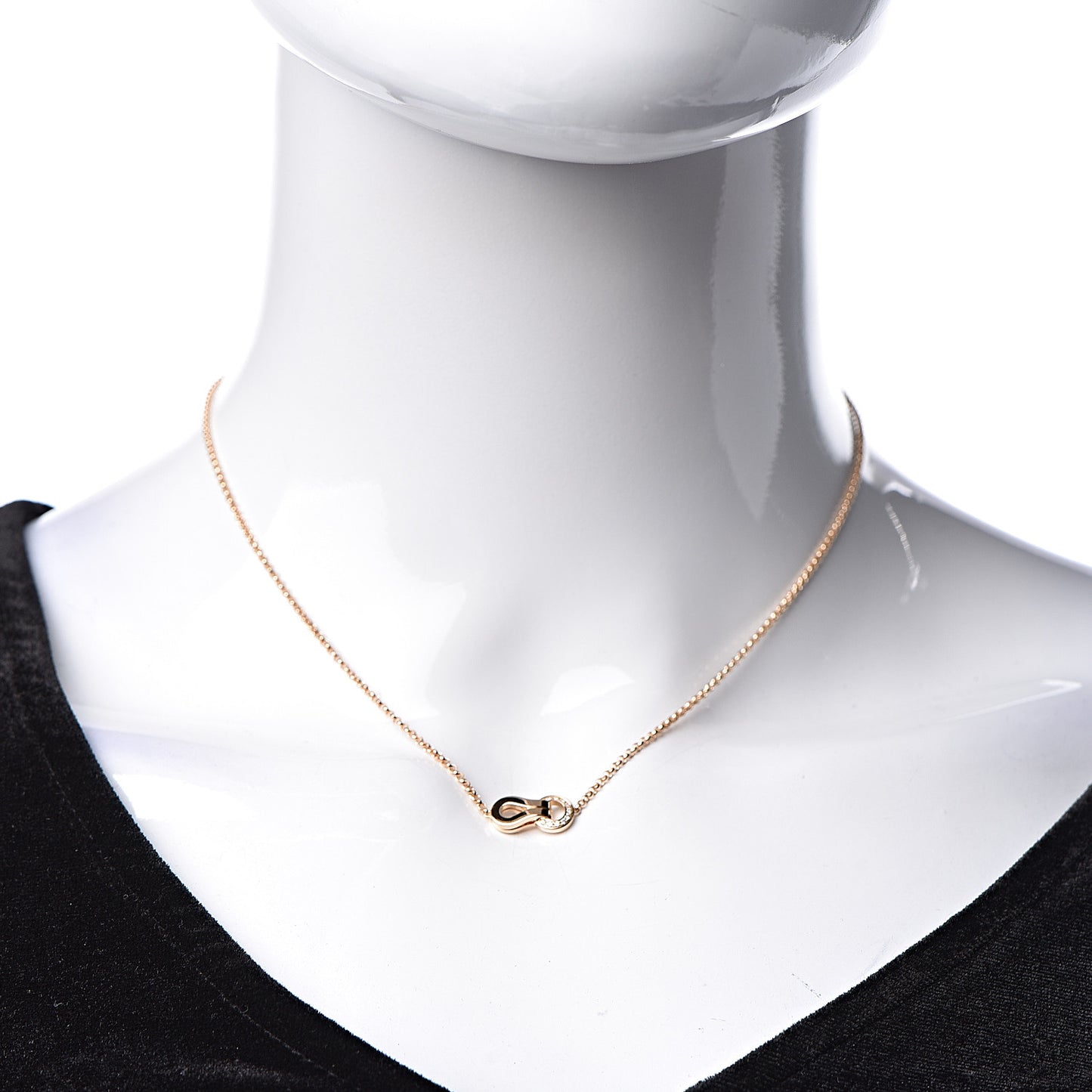 18K Pink Gold Diamond Agrafe Paved Pendant Necklace