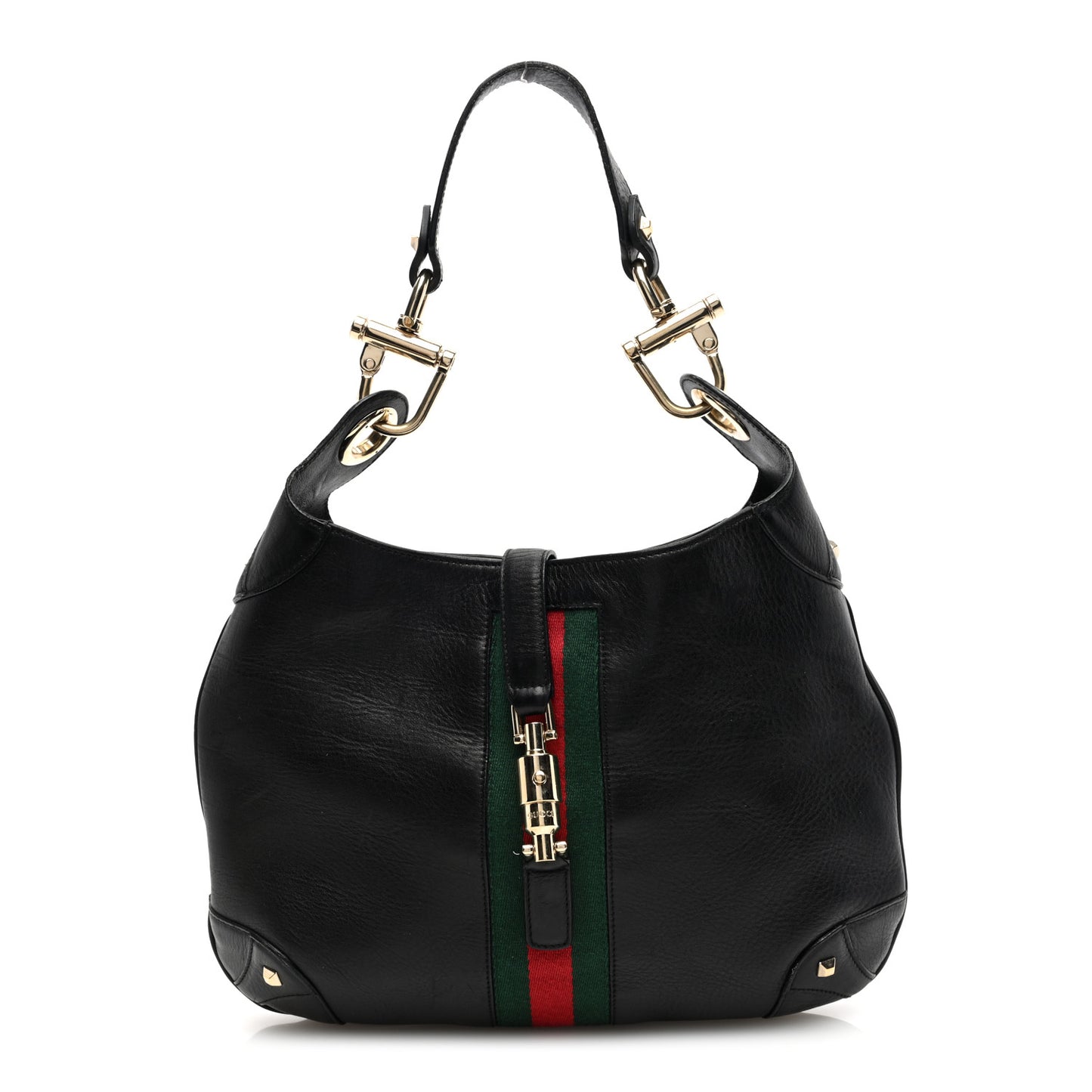 Calfskin Web Piston Lock Jackie O Hobo Black