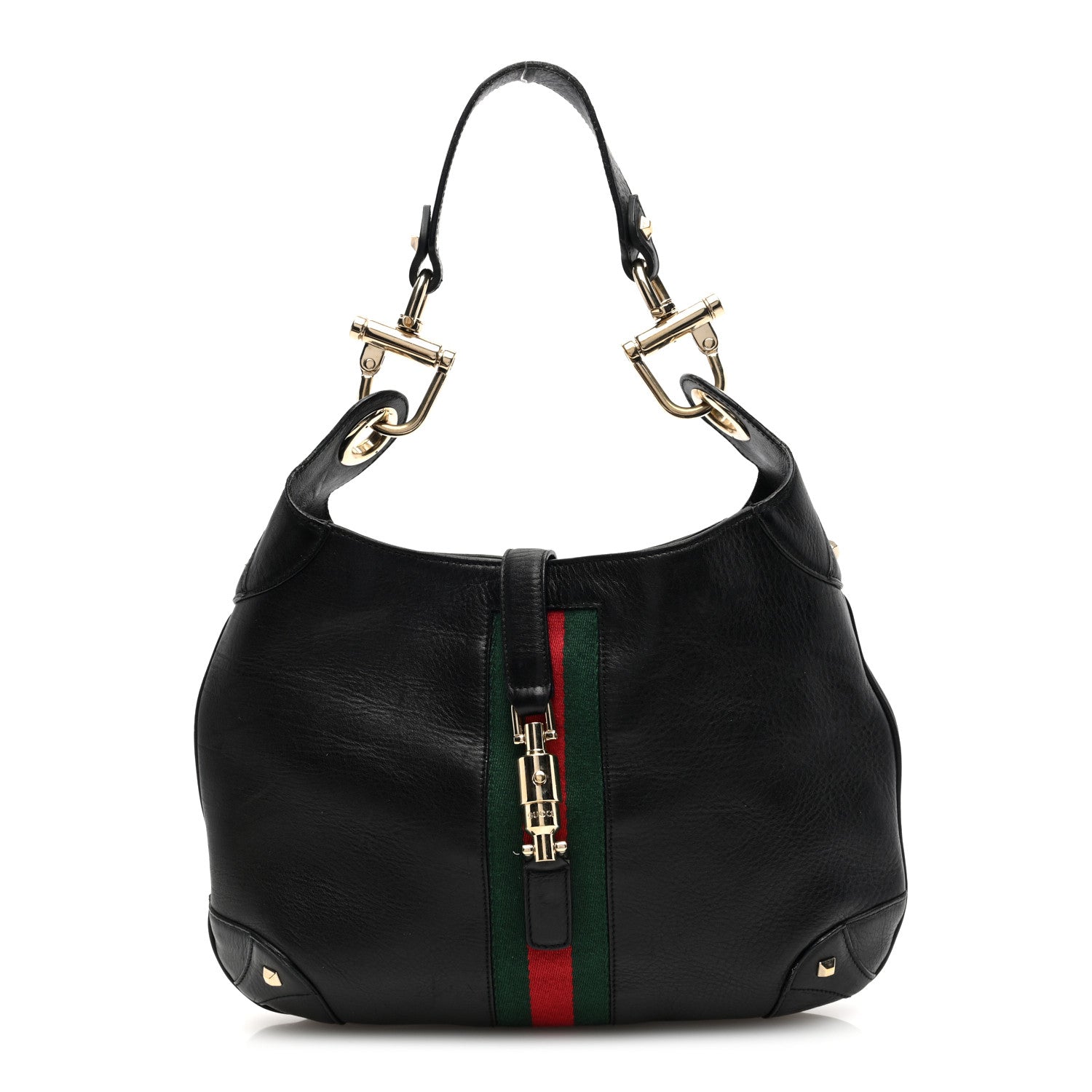 Gucci Calfskin Web Piston Lock Jackie O Hobo Black 1 of 11