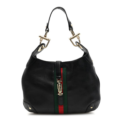Gucci Calfskin Web Piston Lock Jackie O Hobo Black 1 of 11